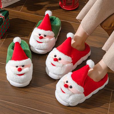 Fashion Christmas Santa Claus Slippers Women Indoor Cute Cartoon Soft Sole Comfy Winter Bedroom Warm Anti-slip Cotton Homeshoes