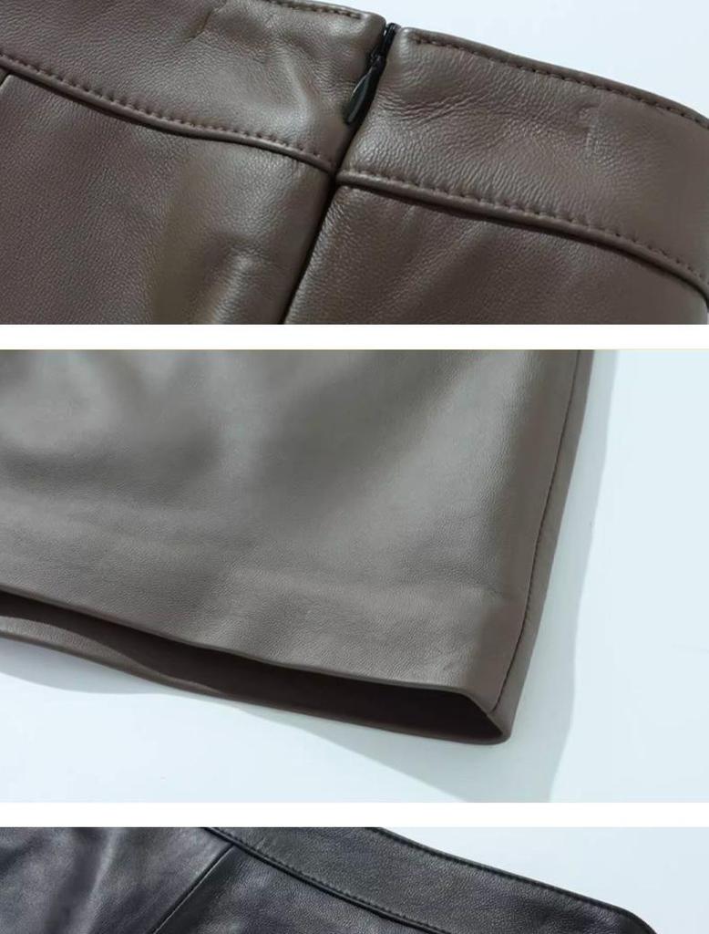 Plus Size High Waist Black Faux Leather A-line Mini Skirt for Women - Hip-Hugging Slim Fit for Spring and Autumn