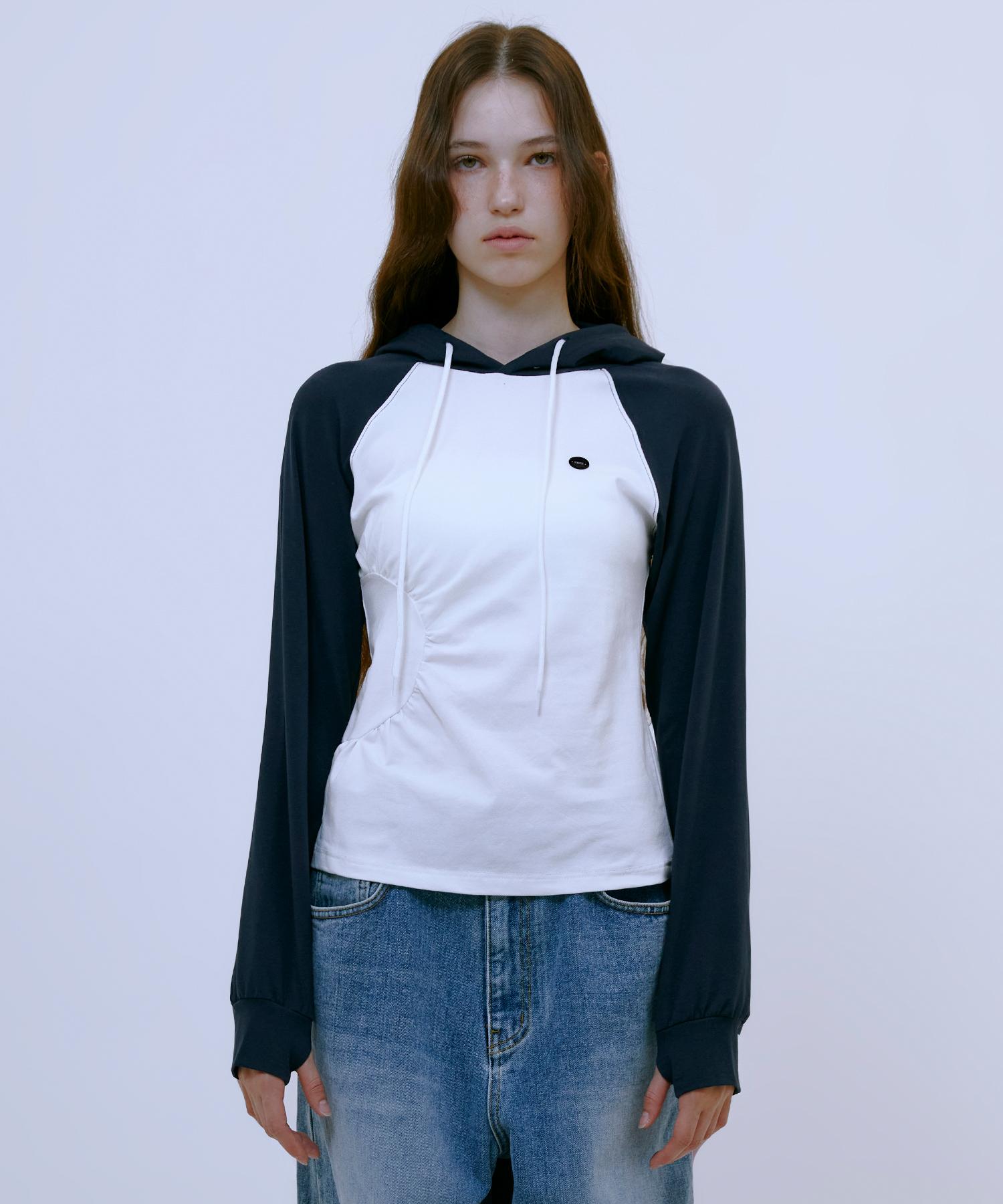Thirteen Months Asymmetric Ruched Hoodie (Navy) Navy