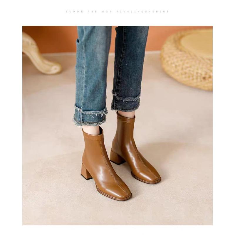 Fashion French Booties Women Fall/Winter 2025 New Versatile Chunky Heel Square Toe