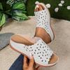 Ladies' Floral Design Comfortable Sandals, Hollow Thick Soled Walking Shoes, Fashionable Wedge Heel Slippers