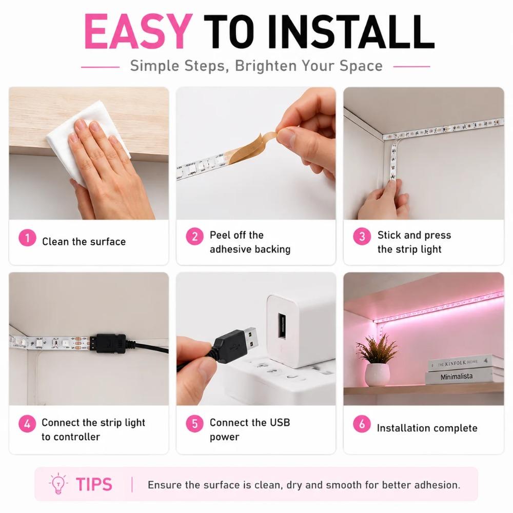 1-30M USB RGB LED Light Strip with 24 Key Remote, Adjustable Color, Easy Installation, Bedroom Party Holiday Wedding Decorations