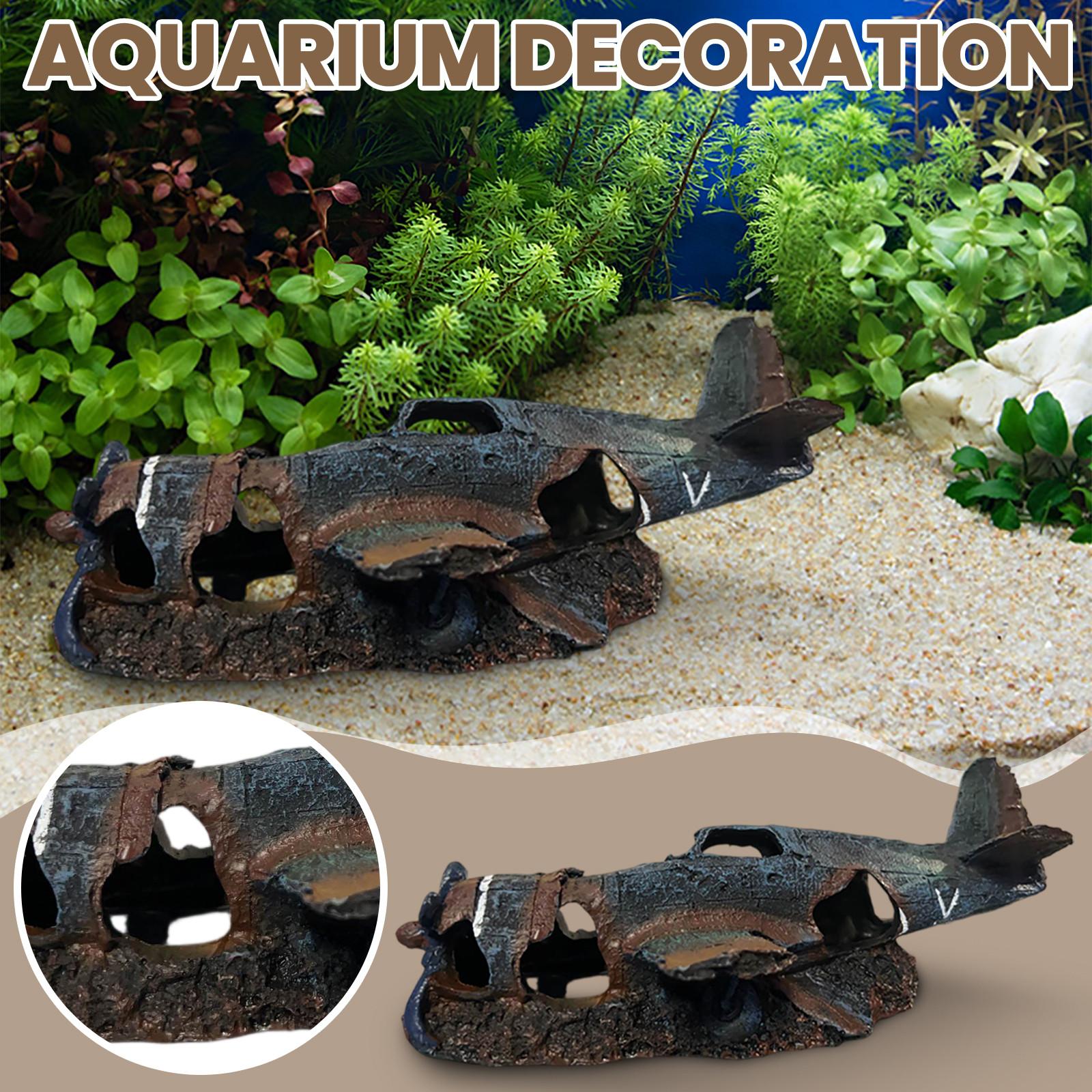 

Украшение аквариума Истребитель Старинный самолет Руины Рыба Креветки Убежище Пещера Убежище Смоляной Аквариум Декорация для Черепахи Аквариум One Size