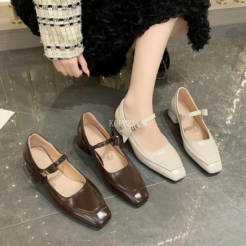 Fashion High Heels Fashion Thick Soled Leather Shoes Female 2024 Spring Autumn New Women Retro Single Shoes
