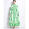 Spring Autumn Women Vintage Print Runway Dresses Full Sleeve Single Breasted Long Maxi Party Dress