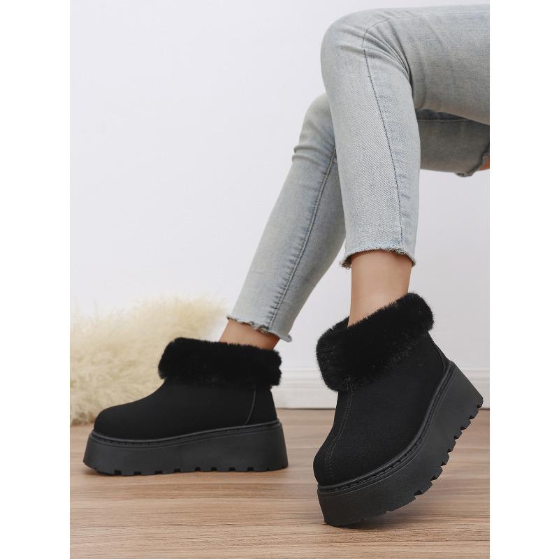 2025 New Plus-size Wool Cotton Shoes Women's Winter Platform Muffin Fleece Warm Wedge Short Snow Boots