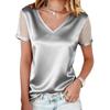 Summer Fashion Versatile Women's V-neck Short Sleeve T-shirt Mesh Flocked Casual Top For European And American Women