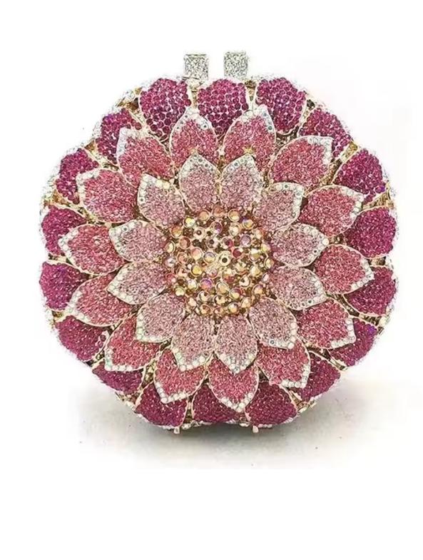 Gold/Yellow Sunflower Clutch Crystal Round Evening Bags Women Wedding Purse Bridal Bags Party Dazzling Diamond Handbags Minaudie