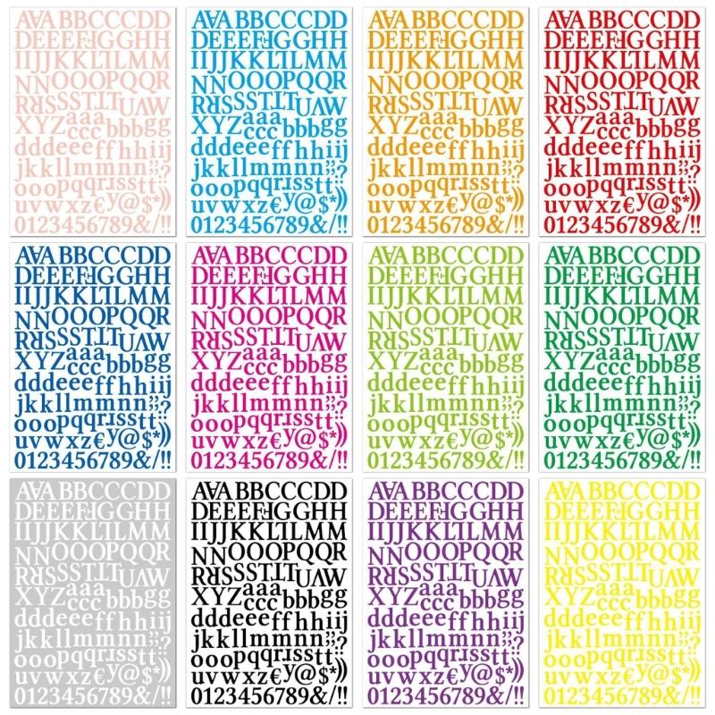 12 Sheets Alphabets Number Sticker for Sign, Scrapbooking, Crafts and Decoration Multicolour Letter Number Sticker 1