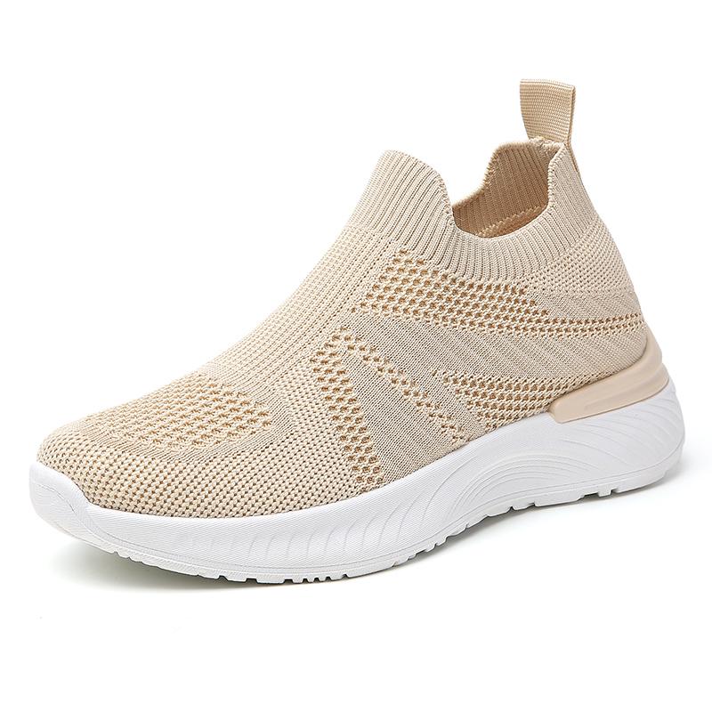 Breathable Mesh Women's Running Shoes Knitted Casual Sneakers Soft Walking Shoes Slip-on Flats Socks Shoes