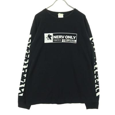 EVANGELION Cotton Logo Print Long Sleeve T-shirt M Black Men's Used