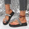 Fashion 2025 New Women's Thick Sole Summer Beach Flip Flop Sandals with Butterfly Rhinestone Toe Post Fashionable Versatile Slippers