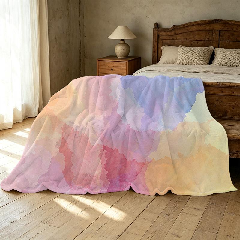 Soft Flannel Fleece Blanket Breathable Watercolor Pattern Throw, Cozy Warm Blanket for Home, Halloween & Christmas Decor