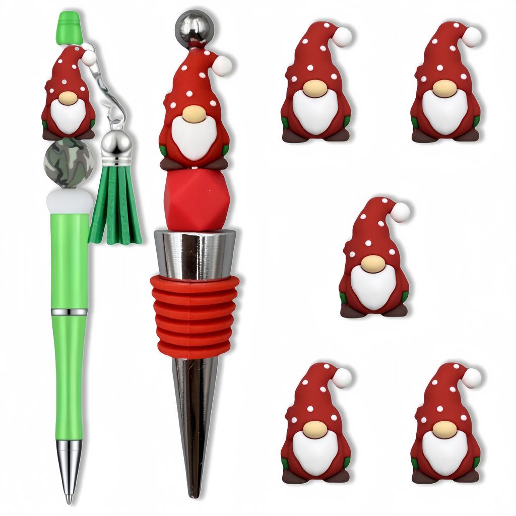 1 pz Festivo Gnomo di Natale Perline in Silicone - Ciondoli 3D Babbo Natale per Artigianato Fai da Te, Creazione di Gioielli, Penne per Infilare Perline, Portachiavi, Cordini, Collane