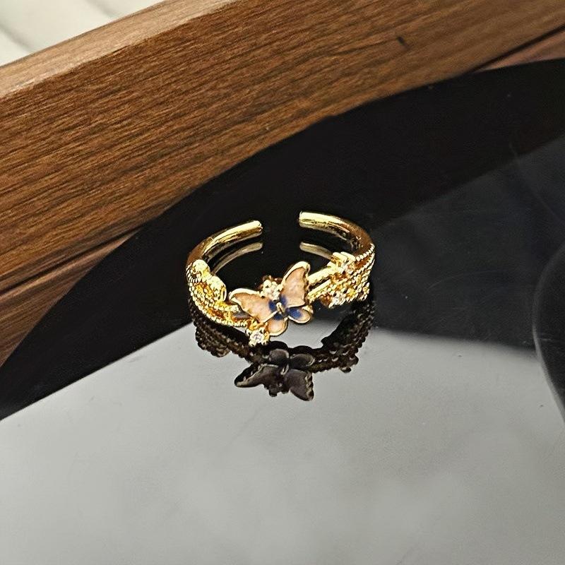 Medieval Vintage Butterfly Open Ring Light Luxury High Sense Personality Finger Niche Retro Ring