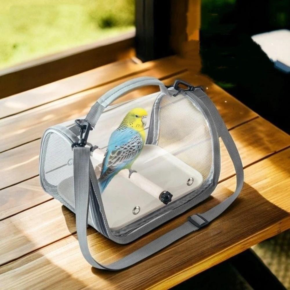 Portable Bird Carrier Bag Breathable Mesh Folding Travel Bird Cage Clear Window Wooden Stand Parrot Out Bag Hiking Adventures
