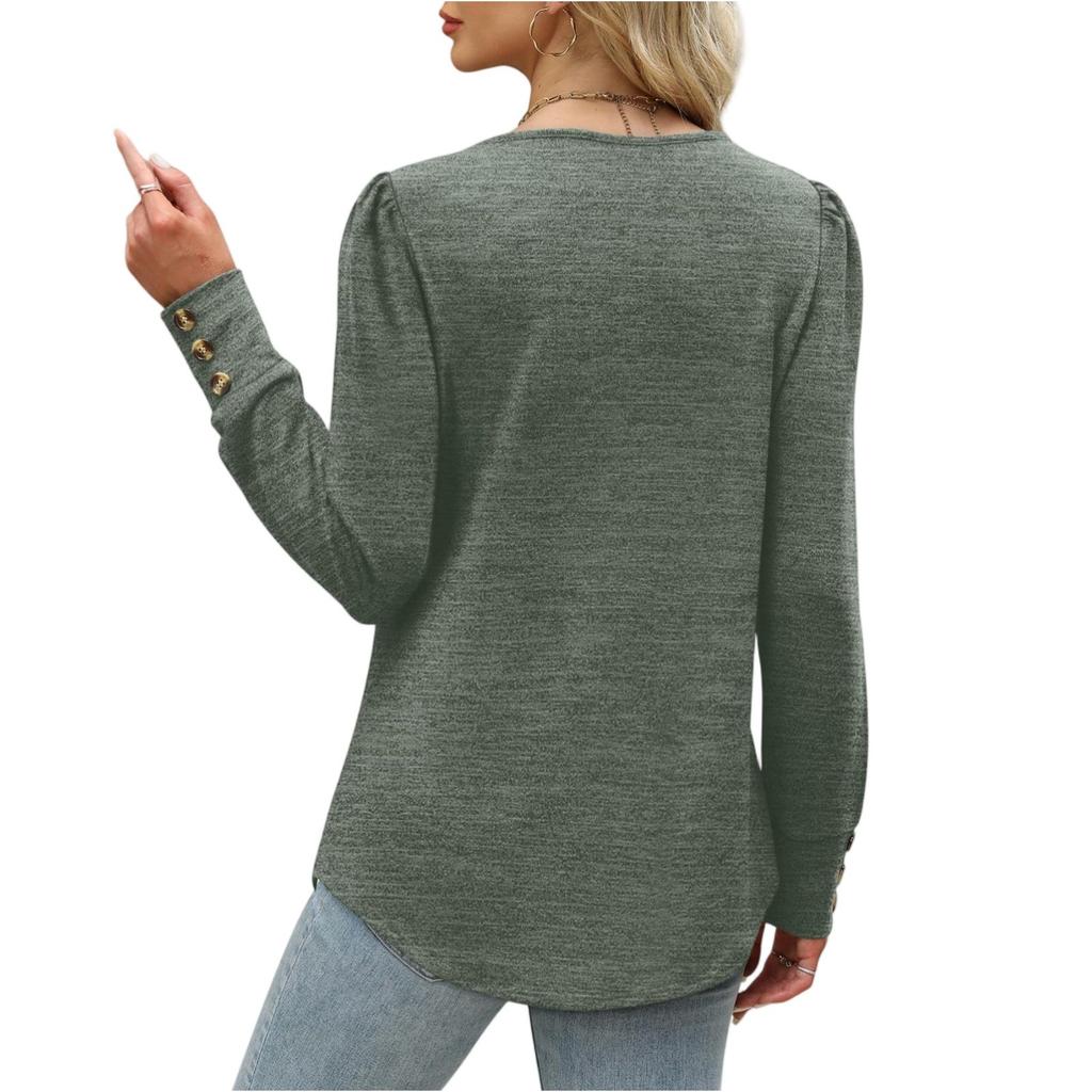 Dámský módní top s dlouhým rukávem v jednobarevné variantě