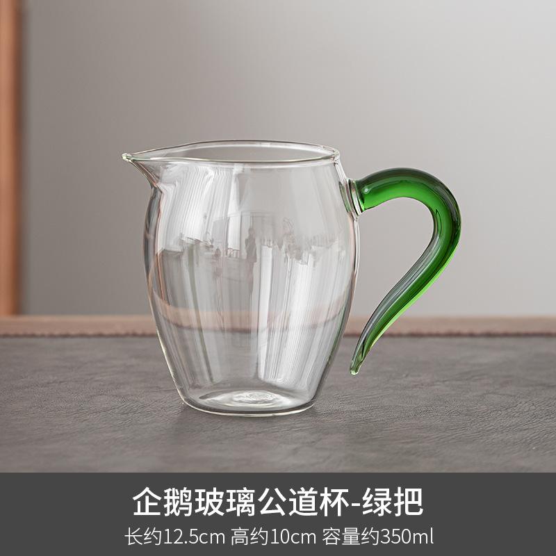 

Japanese Style Glass Fair Cup Transparent Heat Resistant High Temperature Teacup Kung Fu Tea Set with Handle Fair Cup 350ml New 350ml зелёный