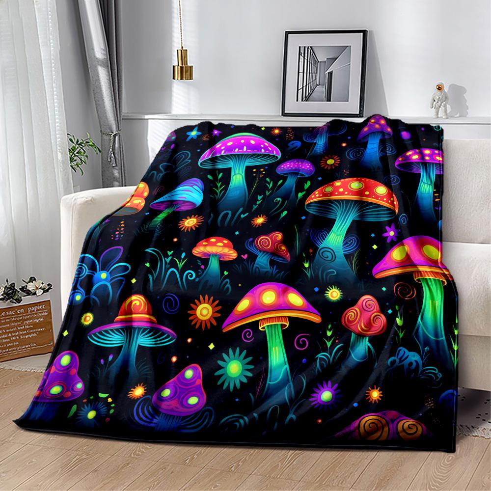 1pc Psychedelic Mushroom Garden blanket Soft and Warm for Sofa Office Camping Travel Livingroom Great Gift for Friends and Family Comfortable