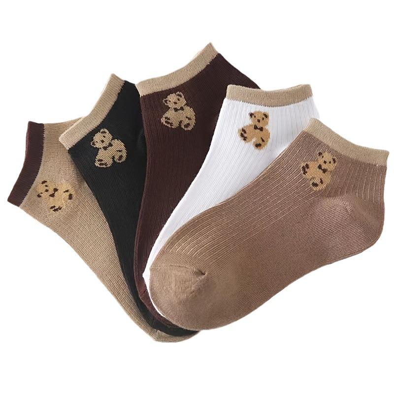 Niedliche Bären Herbst Kurzsocken für Damen, Atmungsaktiv Schweißabsorbierend Japanischer Schulstil, Trendige Vielseitige Low-Cut Bootssocken