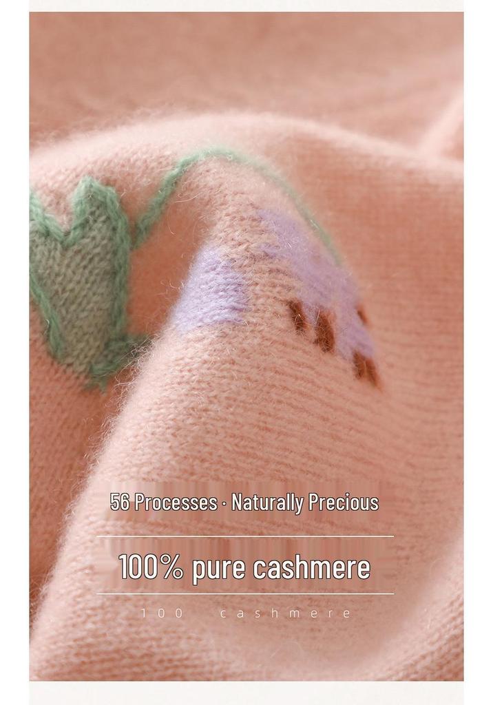 Women's 100% Pure Cashmere Sweater - Autumn/Winter, Versatile Round Neck, Loose Fit, Pink Knit