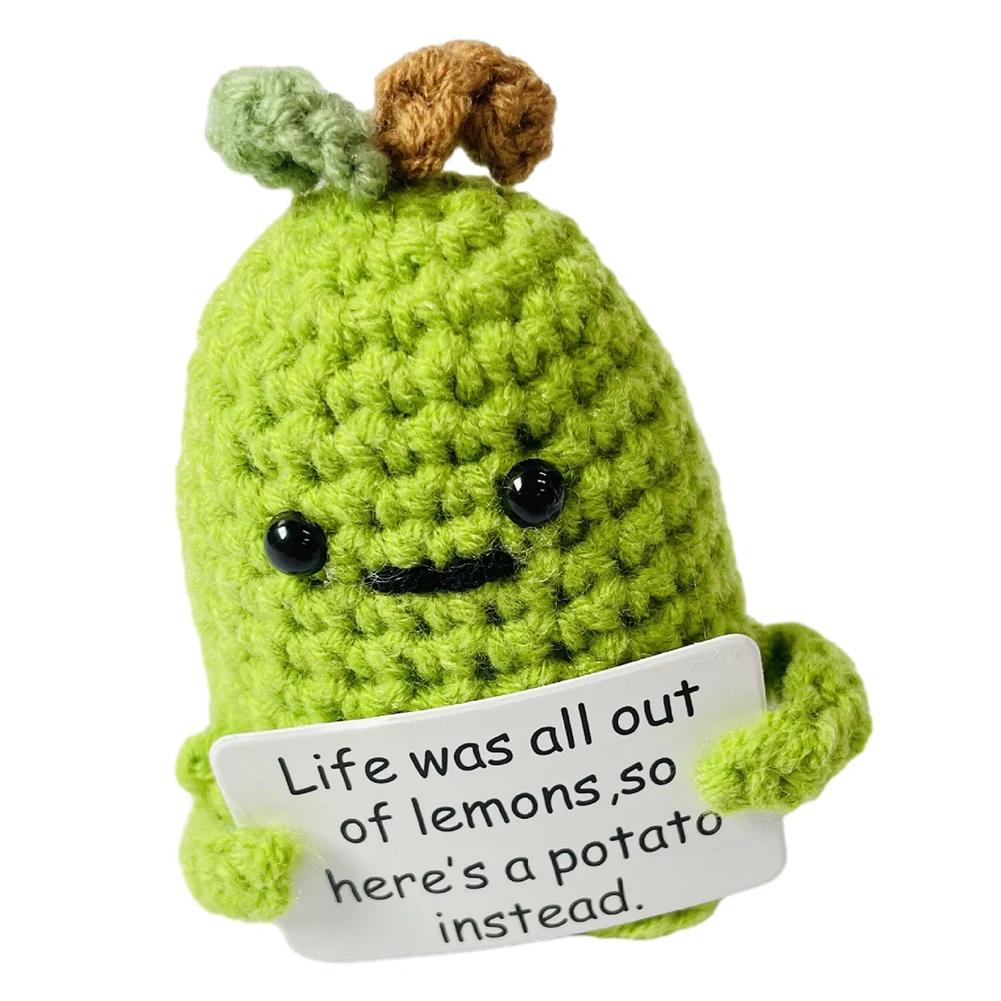 Gestricktes Avocado-Spielzeug mit Karte Kreative Positive Energie Kartoffel Umarmung Tasche Mini Handgemacht Plüsch Wolle Häkelpuppen Deko Ornamente