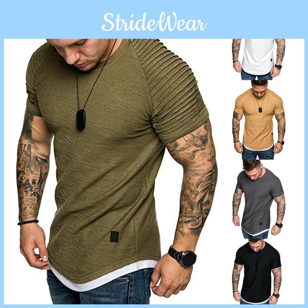 Color Solid Men Slim Fit O Neck Short Sleeve Muscle Tee Shirt Casual Tops Shirts
