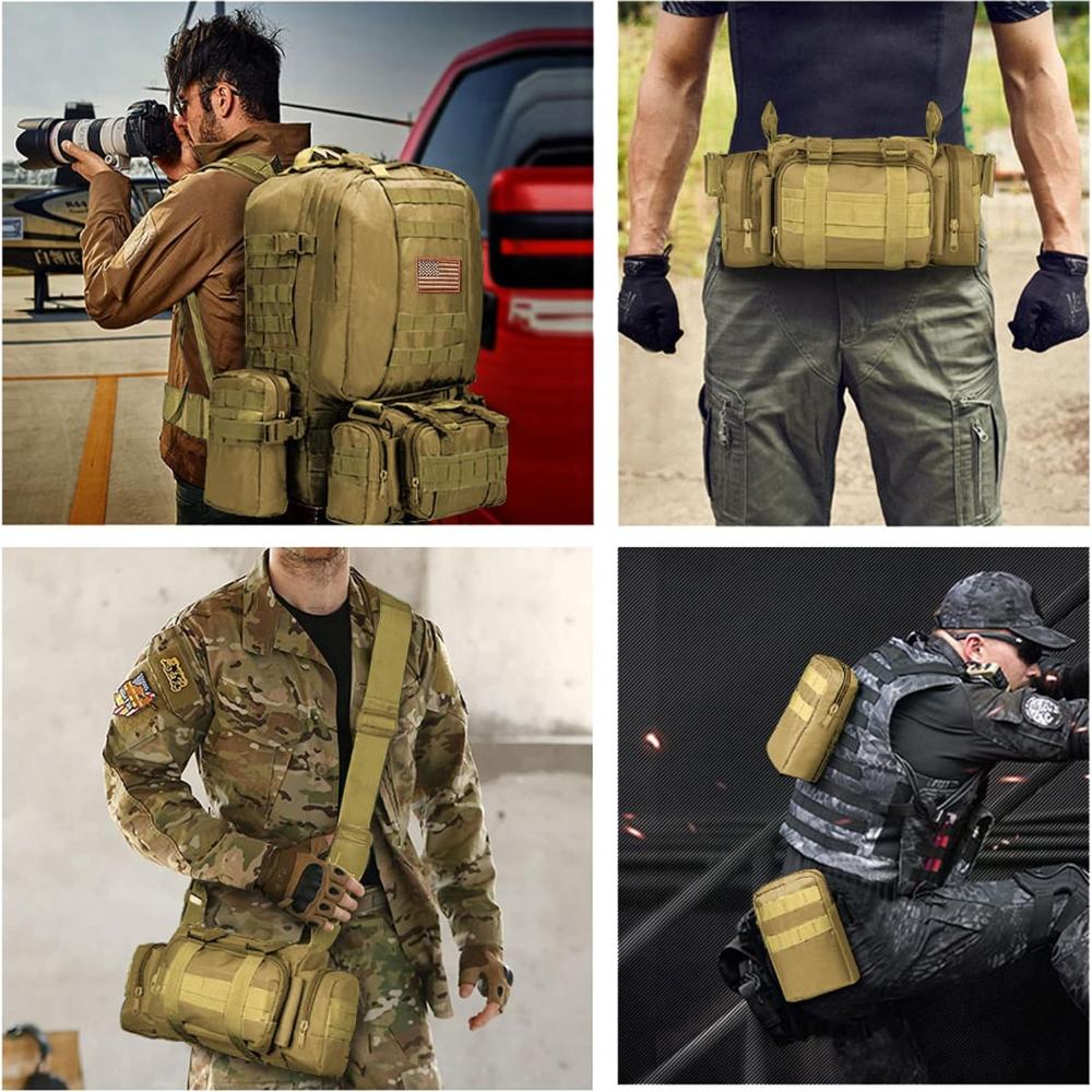 Tactical Backpack for Men Women, Large Waterproof Military Backpack Detachable Molle Backpack Army Assault Pack (Khaki)