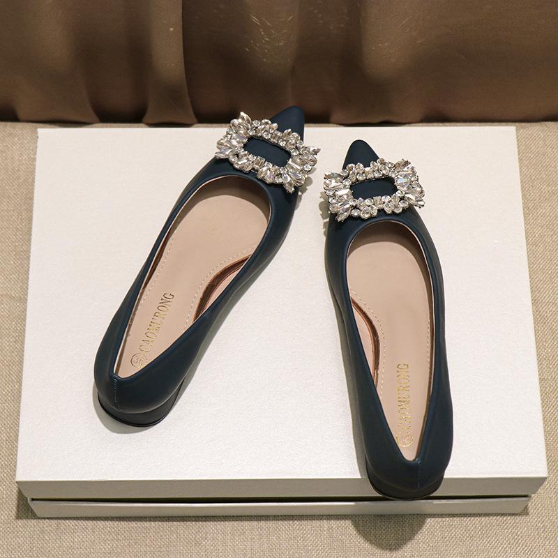 Fashion Classic Rhinestone Buckle Shoes Ladies Low Heel Office Work Tacones Mujer Wedges High Heels Pumps Women Bombas Designer Escarpin