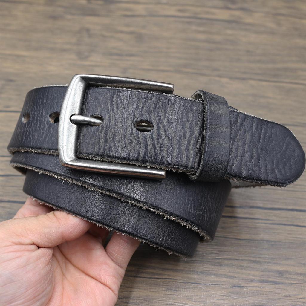 Men's 3.8CM Washable Distressed Leather Belt, Top Layer Cowhide Pin Buckle for Casual Jeans