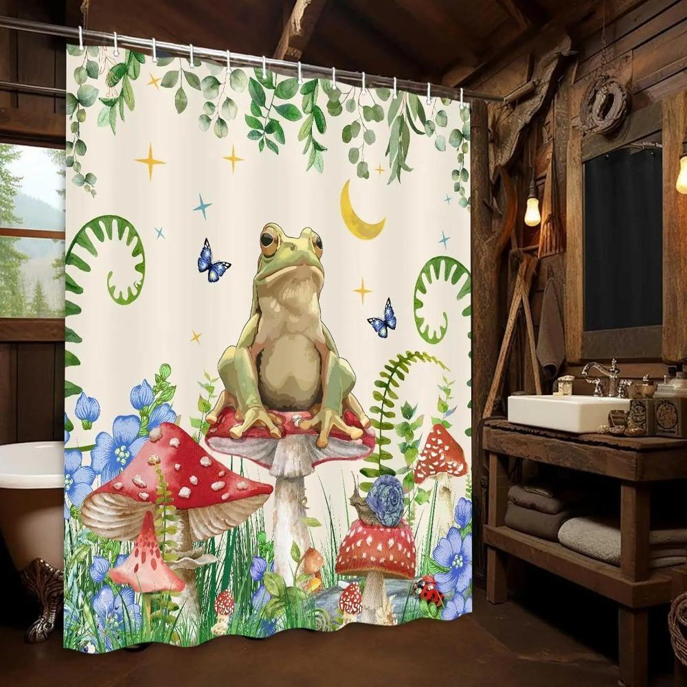 Mushroom Printed Shower Curtain Boho Moon Stars Aesthetic Floral Frog For Bathroom Decor