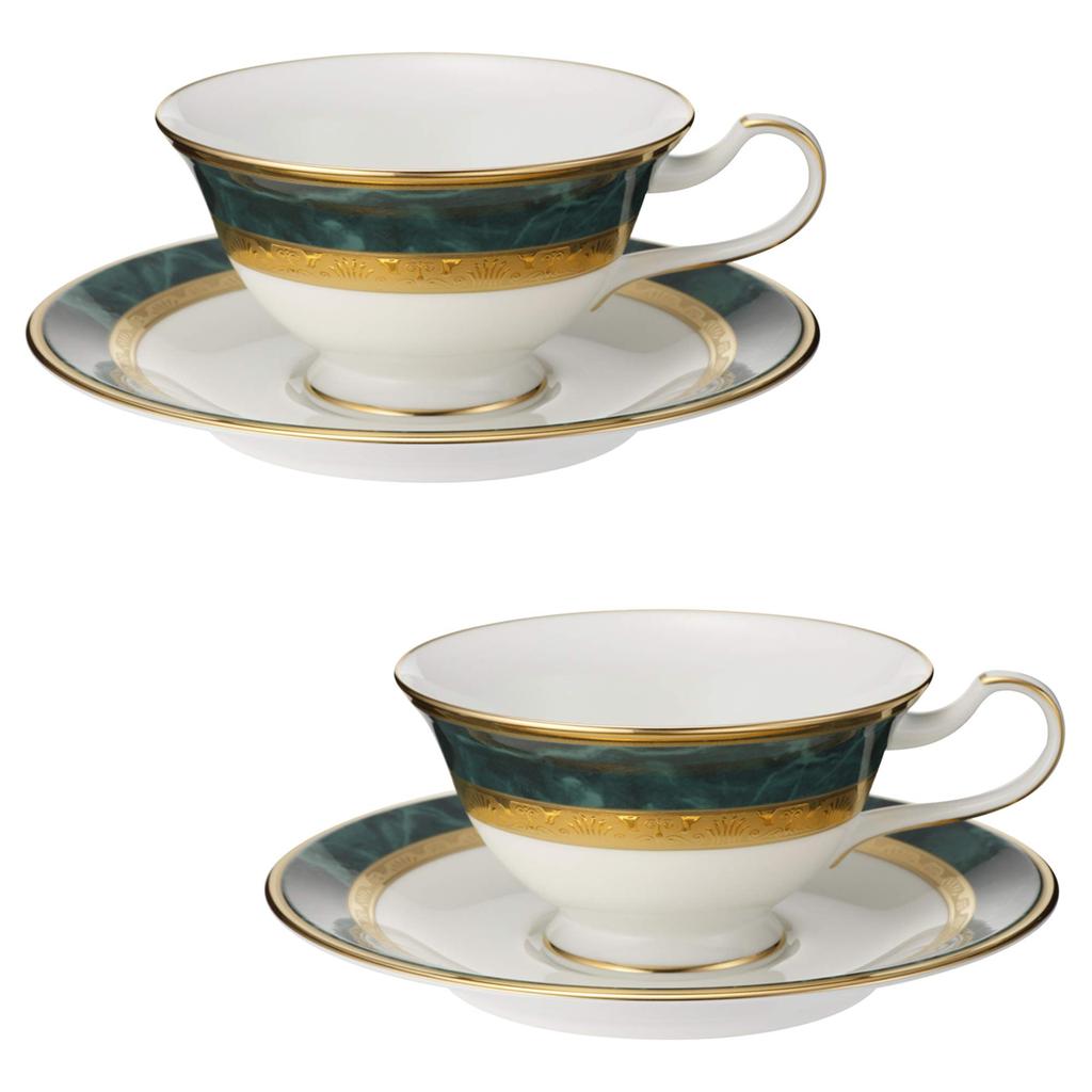 Noritake Cup Saucer 220cc Fitzgerald 2 Customers Green Bone China & (Pair Set) (Coffee Tea) Y6988/4712