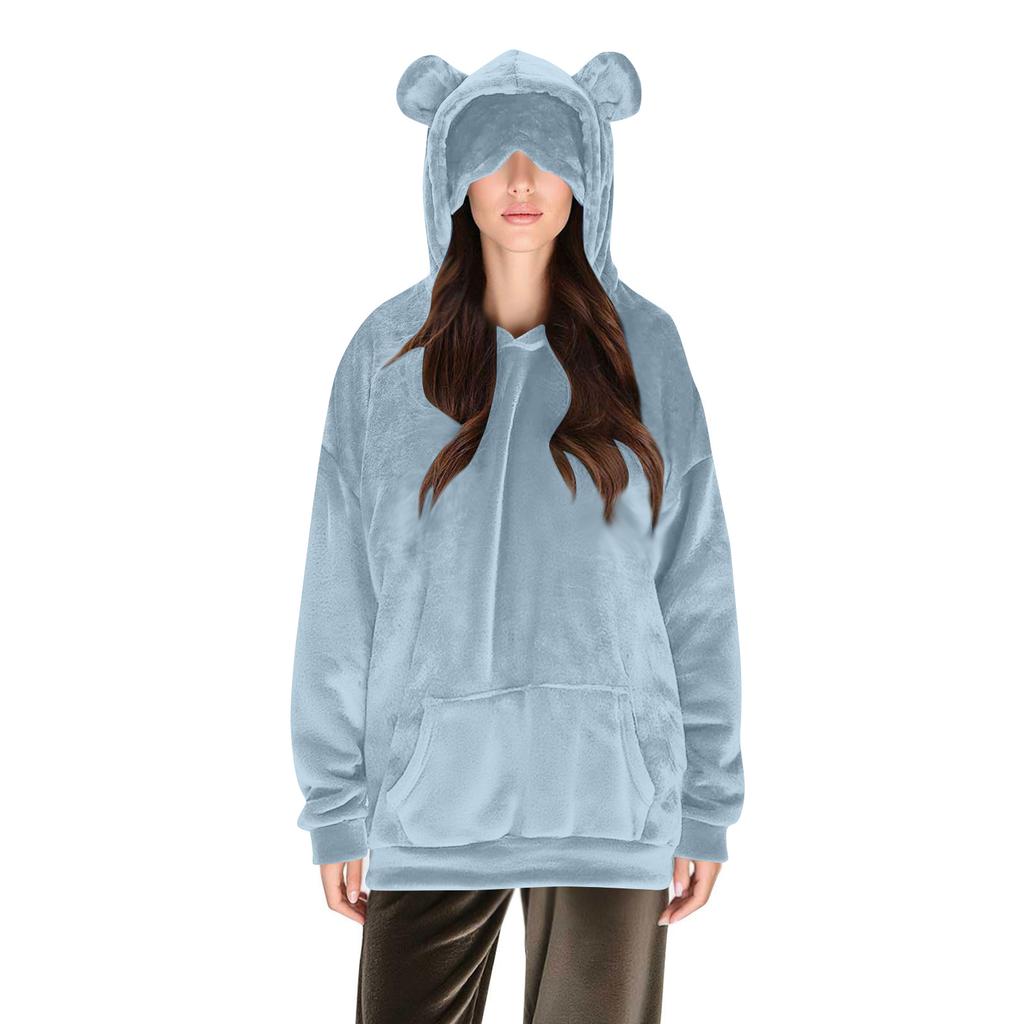 Women's Comfortable Furry Hooded Long Sleeve Sweatshirt With Eye Mask