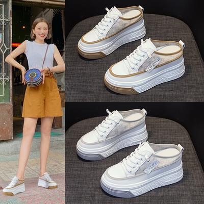 2025 Spring Half Slippers Women's Bag Head Outer Wear Muffin Thick Sole Inner Height Increase Breathable Shoes Women's Tide Shoes Ins Wenzhou Women's