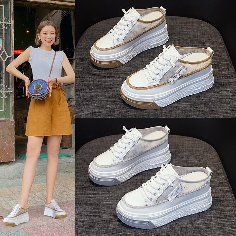 2025 spring half slippers women's bag head outer wear muffin thick sole inner height increase breathable shoes women's tide shoes ins Wenzhou women's
