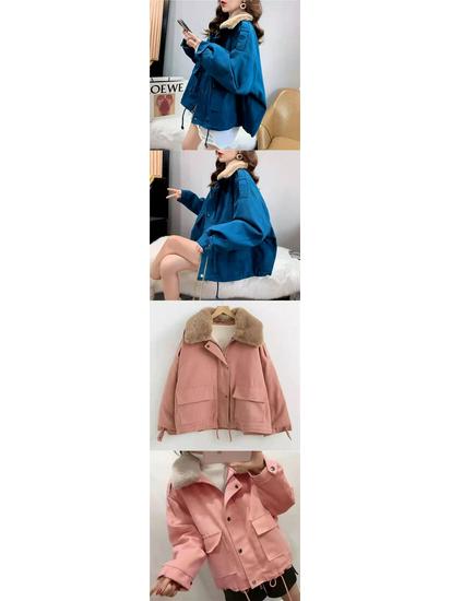 Petite Women's 2025 Winter Parka: Fleece-lined, Thickened Cotton Jacket with Fur Collar