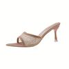 Sexy Pointed High-heeled One-word Slippers Women's Mesh Rhinestone Open-toed Fish Mouth Fashion Cool Slippers