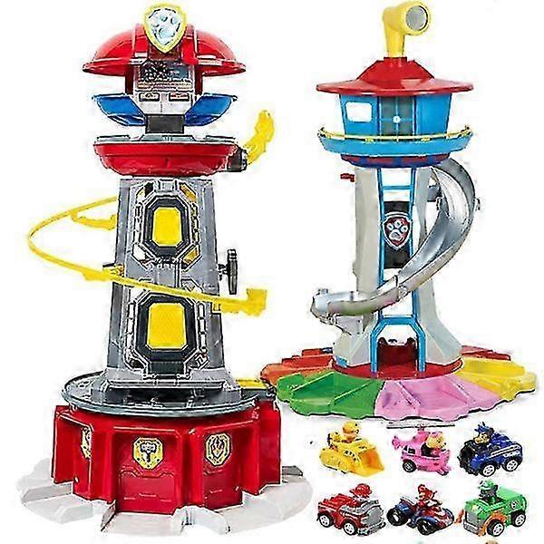 Large Size Interactive Rescue Pup Tower Toy Set - Kids Action Figures Vehicles Boys Birthday Gift