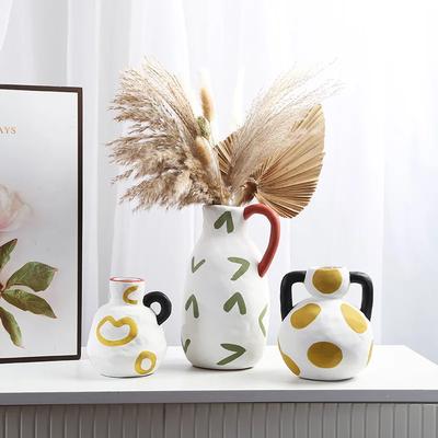 Jarro de Leite de Cerâmica Pintado à Mão, Vaso, Sala de Estar, Varanda, Mesa de Escritório, Recipiente para Arranjo de Flores, Artesanato para Decoração de Pousada