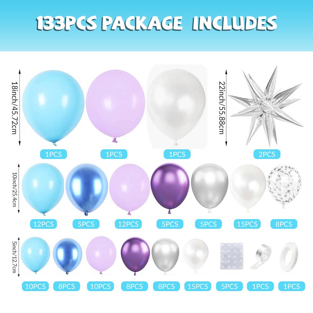 133pcs Frozen-themed Balloon Garland Set, Suitable for Birthday Parties, Winter Event Celebrations and Holiday Celebrations