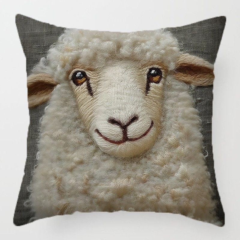 Fronha Bonita com Estampa de Ovelhas: Impressão Plana 2D, Bordado Não Real para Noites Aconchegantes Almofada de Sofá