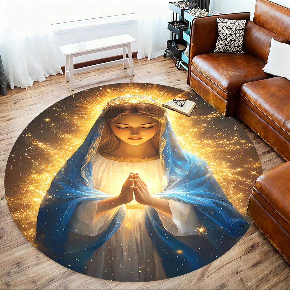 1PC Virgin Mary Halo Light Round Chair mat Area Rug - Non-Slip, Floor Mat for Office, Bedroom, home decor Christmas Gift c0528140