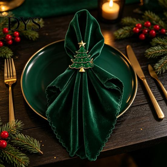 Christmas Table Ornaments Tree Napkin Ring, Alloy Green Holder, Metal Rings Reusable Holiday Ring for Festive Dining Decor