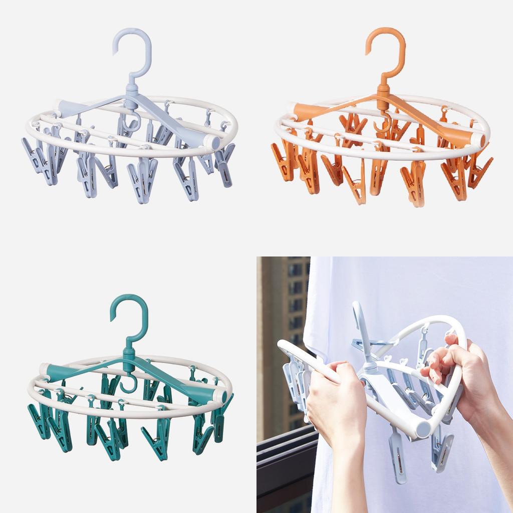 High-quality Plastic Round Shape Clothes Hanger With 20 Clips In Misty Blue