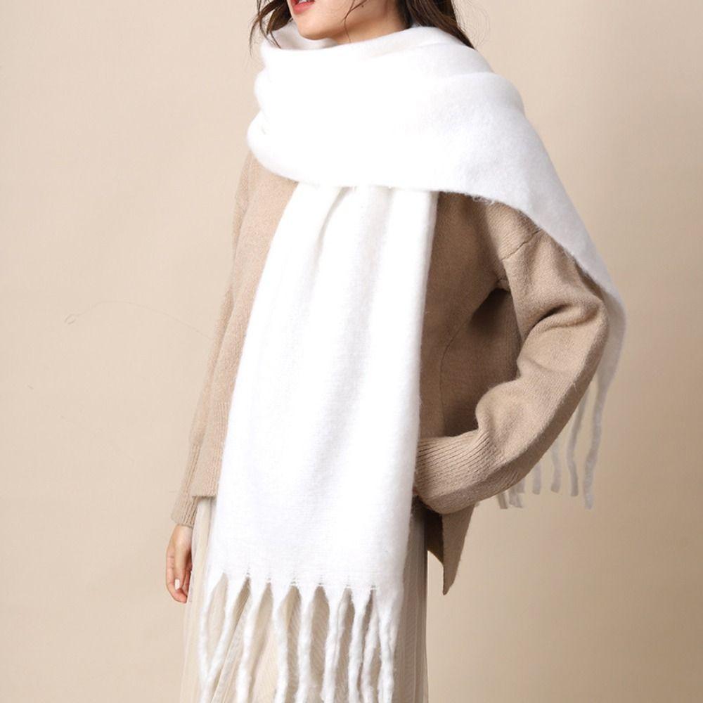 Mohair Winter Wool Scarf Plush Long Shawl Retro Winter Cashmere Scarves  Girl