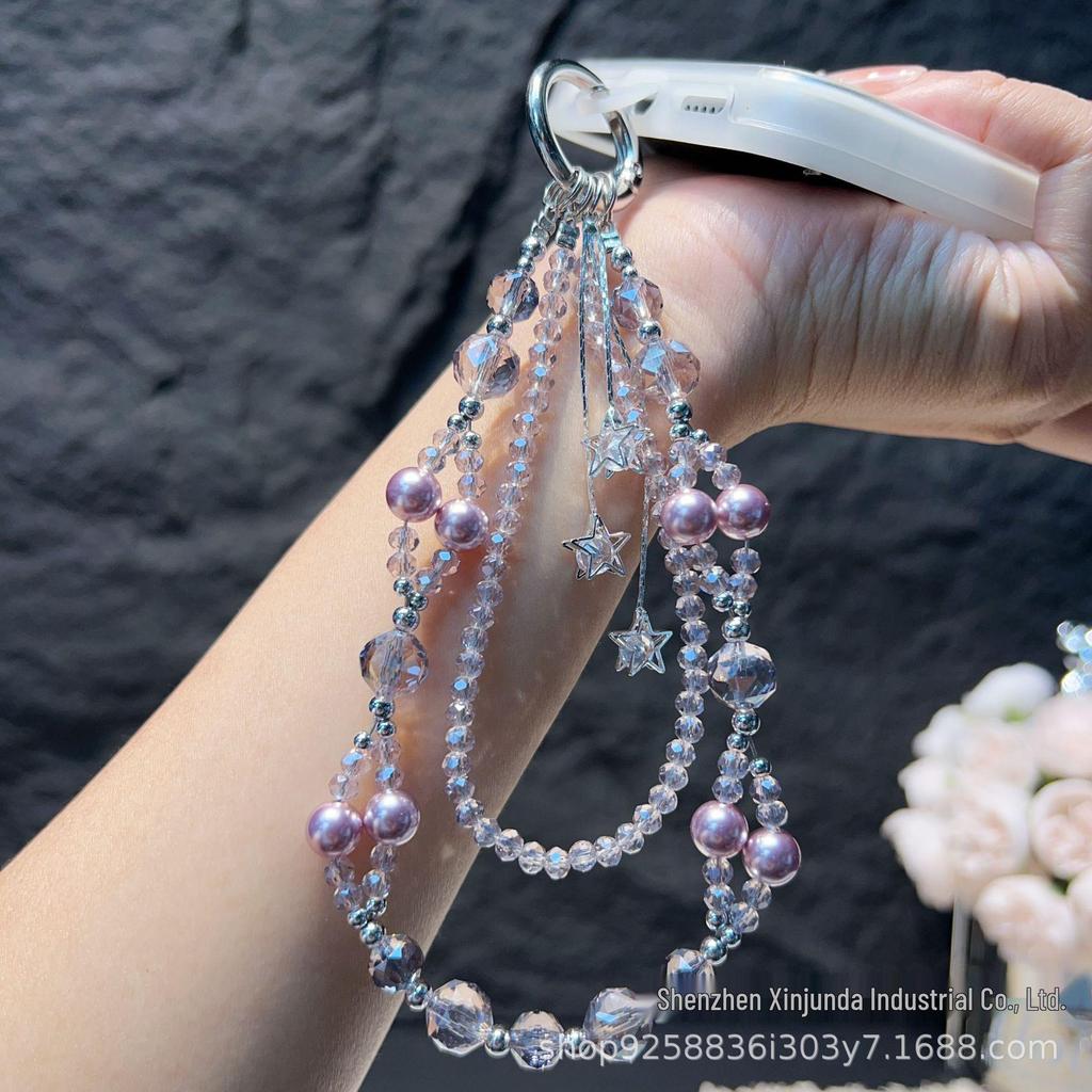 New Creative Pearl Bead Flower Pendant Phone Lanyard for Girls - Sweet Crystal Jewelry