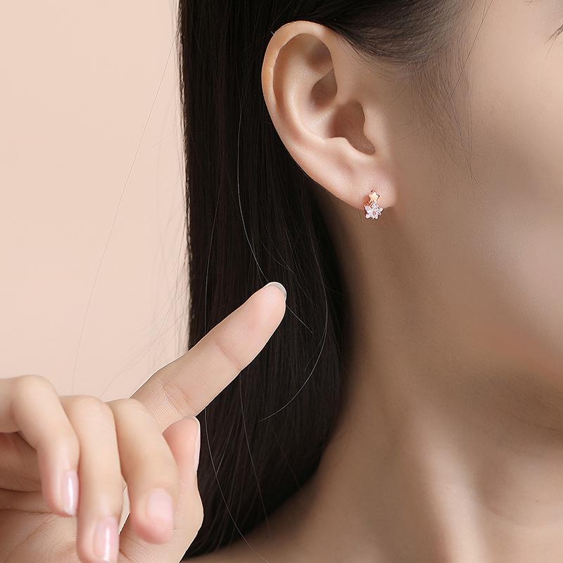 Korean S925 Sterling Silver Star Stud Earrings for Women - Zircon, Internet Celebrity Style, Christmas Gift