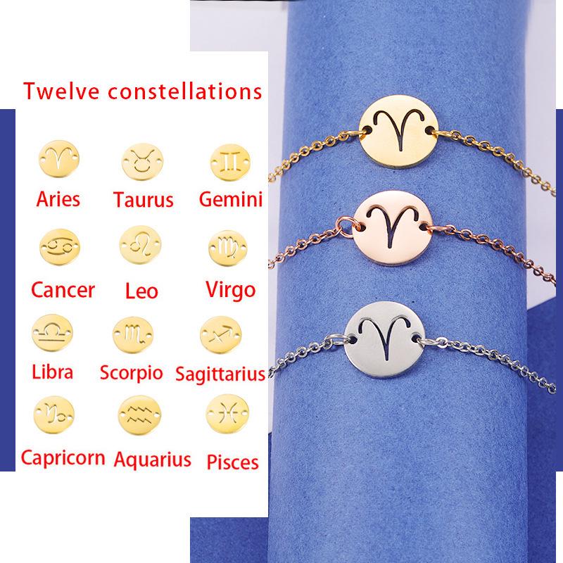 European & American Style Zodiac Stainless Steel Hollow Bracelet Steel