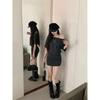 Small waist gray slanted shoulder hip skirt children summer spice girl off-the-shoulder high-end wear fashion dress