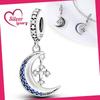 Pingentes de Crucifixo Lua Azul Contas Originais Plata R Encaixe para Pulseira de Charms Originais Joias Presentes Para Mulheres